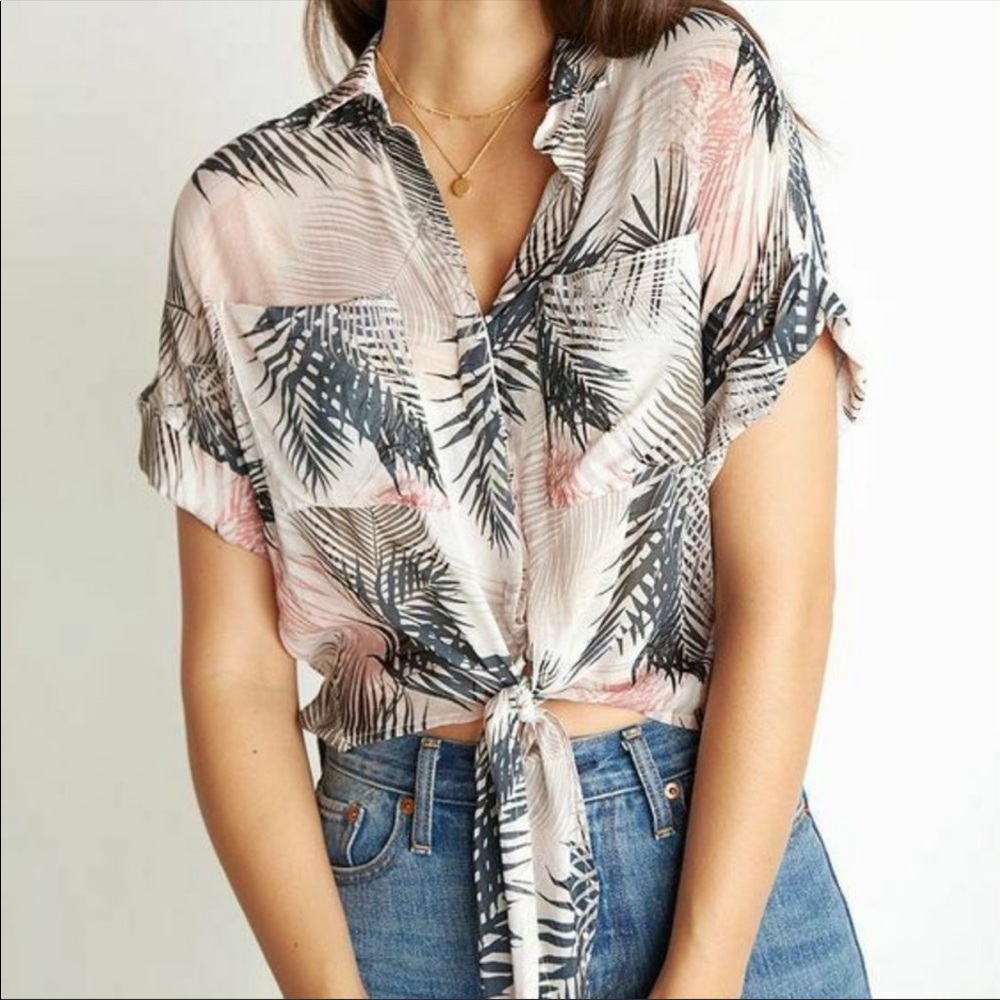 Cloth & Stone tie front Palm shirt